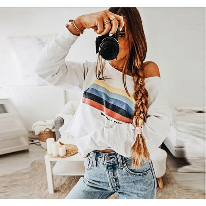 Damen Off-Shoulder Sweatshirt Streifenmuster