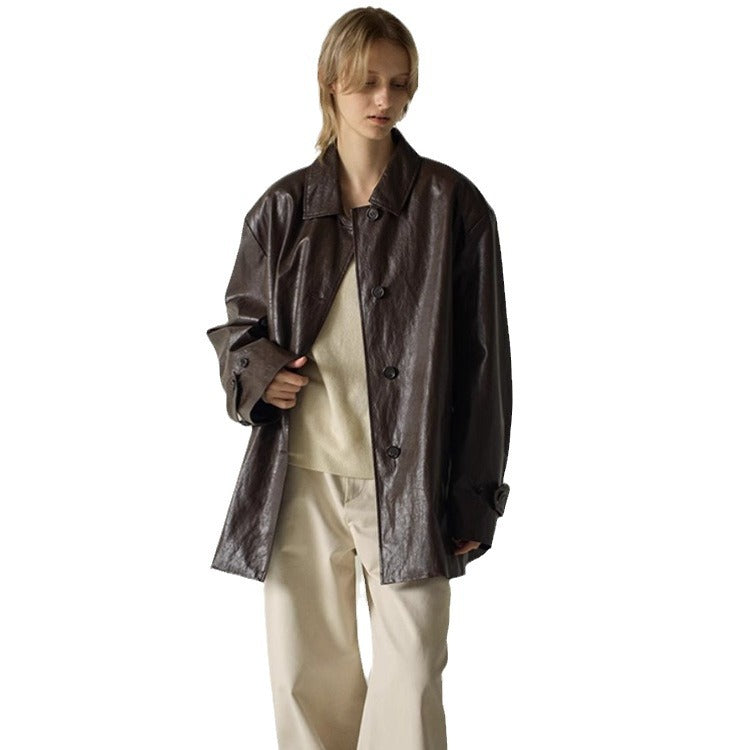 Damen Kunstlederjacke Übergroßer Schnitt Eveloria