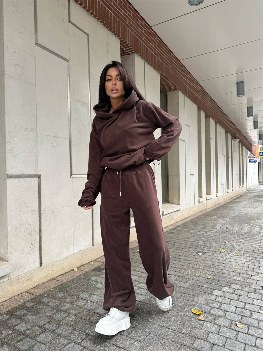 Damen Fleece-Loungewear-Set mit Taschen Lässig Grau Eveloria