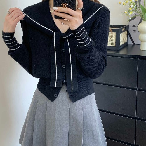 Damen Strickjacke Dekorativer Kragen Knöpfe Grau