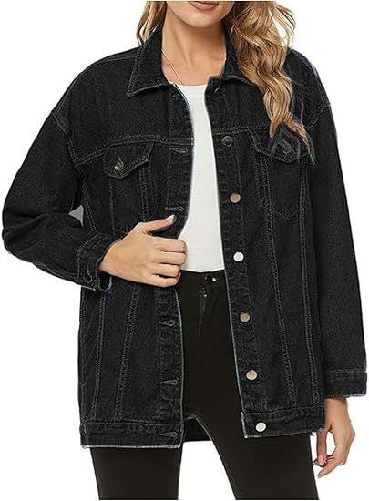 Damen Oversized Denimjacke Lässig Blau Eveloria