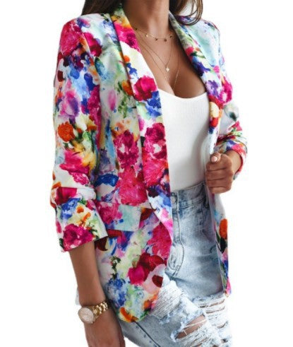 Damen Blazer Floralmuster Elegante Silhouette