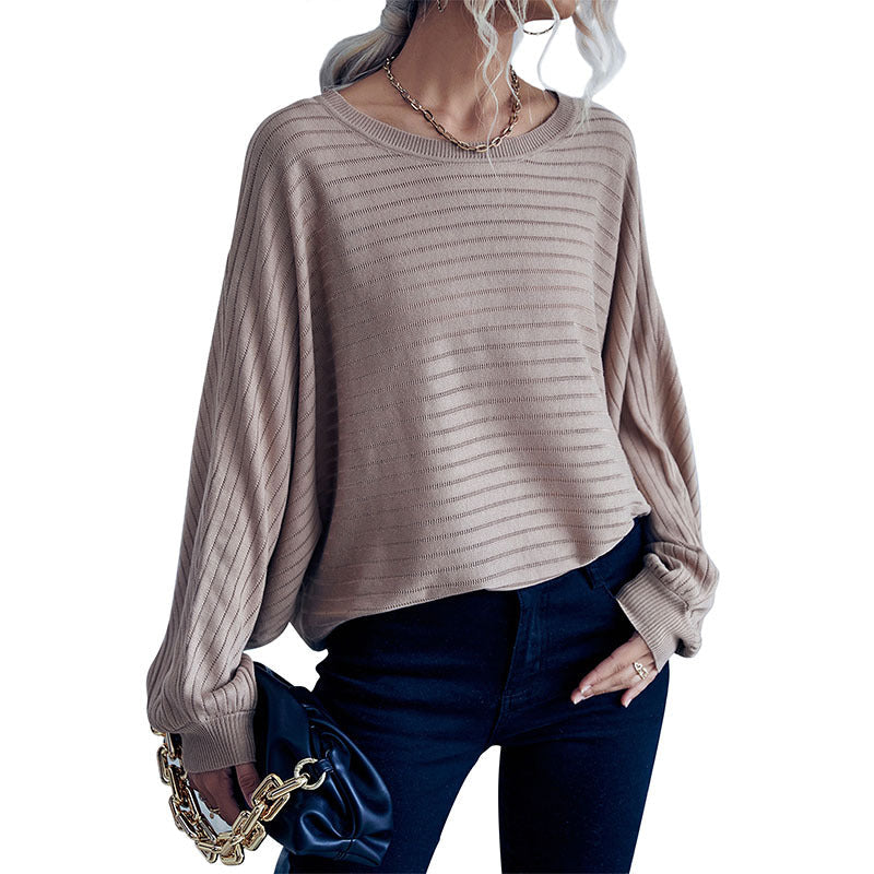 Damen Strickpullover Modernes Rippenmuster Weite Passform Beige