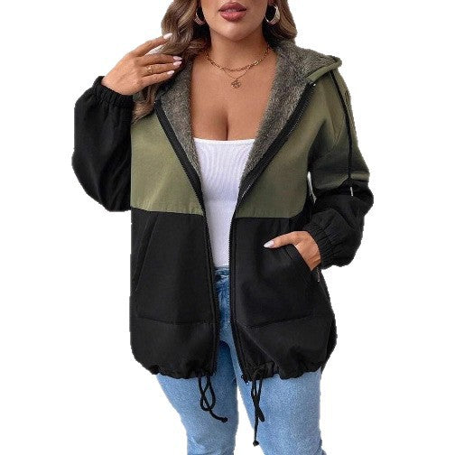 Damen Übergangsjacke Doppellagig Fleece Verstellbarer Saum Beige