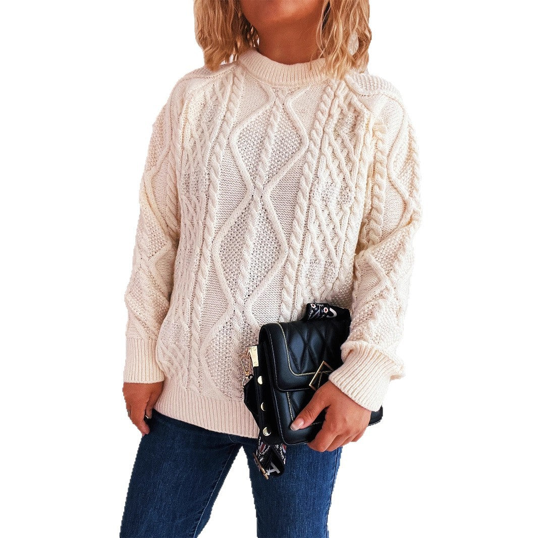 Damen Grobstrickpullover Zopfmuster Lässiger Schnitt