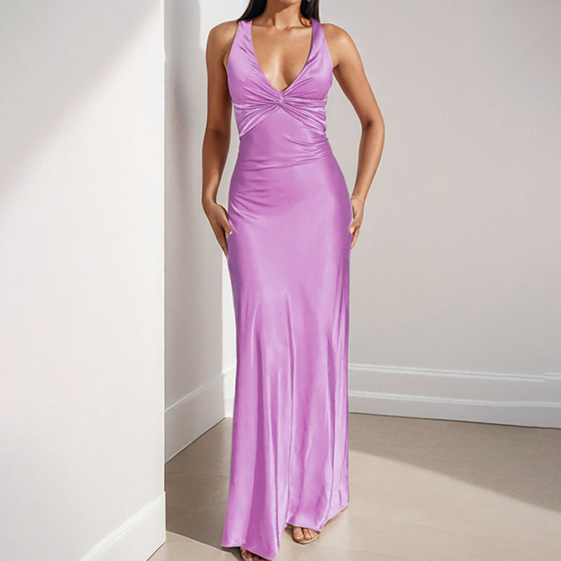Damen Satinkleid Elegant Wickeldetail Eveloria