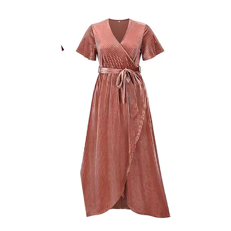 Damen Maxikleid Wickeldesign Taillengürtel Eveloria