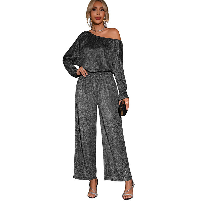 Damen Jumpsuit Schimmerndes Oberdesign Weiter Schnitt Eveloria