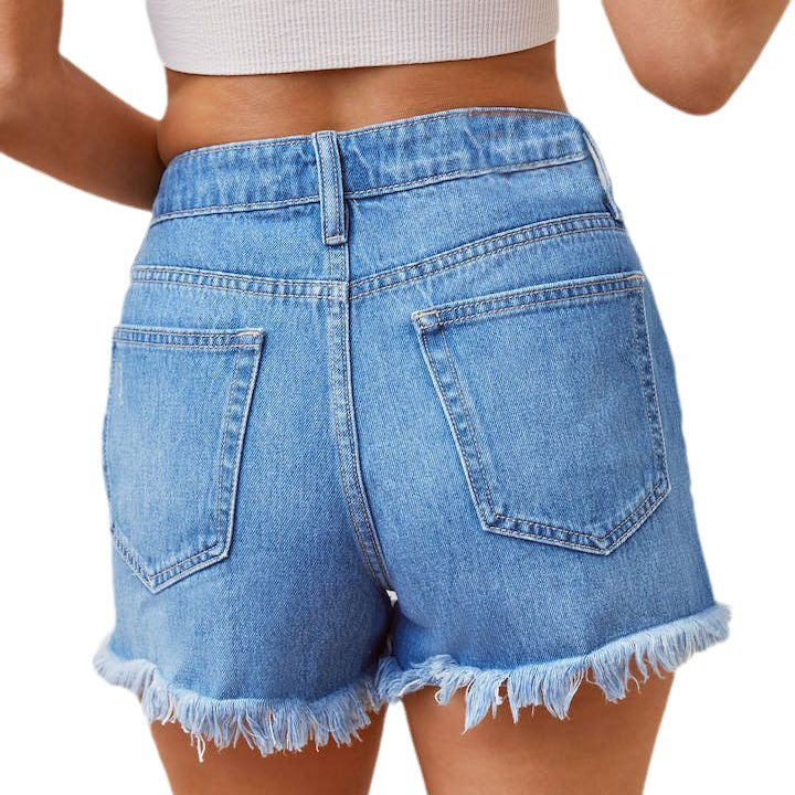 Damen Destroyed Denim-Shorts mit Fransen Grau