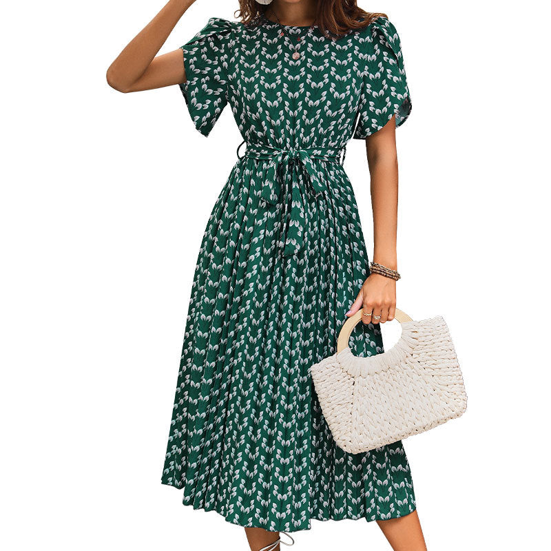 Damen Maxikleid Elegante Taillierung Verspieltes Muster Eveloria