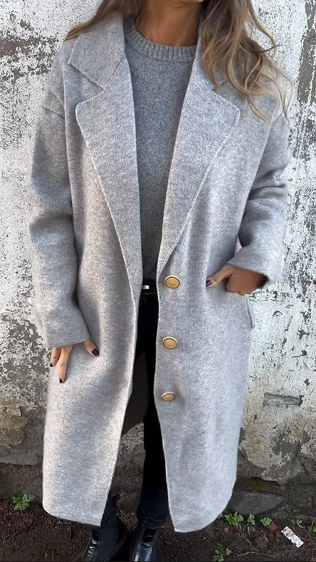 Damen Übergangsjacke Weites Design Elegant Knöpfe Beige