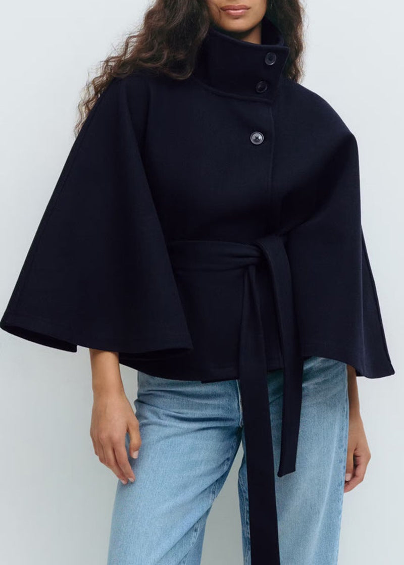 Damen Wendejacke Warm Hochkragen Bindegürtel Eveloria