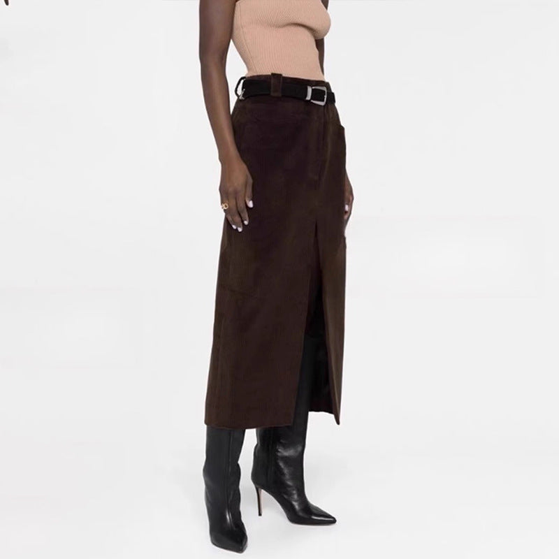 Damen Cordrock Lang Hohem Schlitz Eveloria
