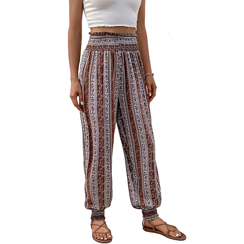 Damen Haremshose Elastischer Bund Bunter Ethno-Druck