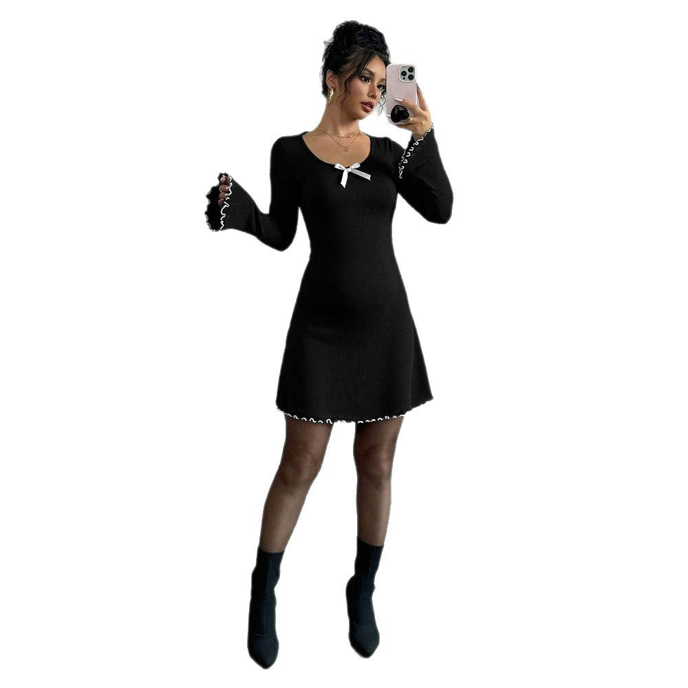 Damen Minikleid Rüschendetails Schleifendekor Eveloria