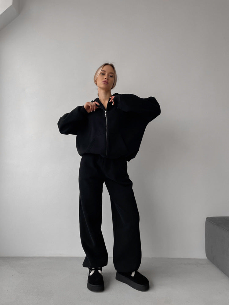 Damen Fleece-Jogginganzug Hochkragen Weitschnitt Eveloria