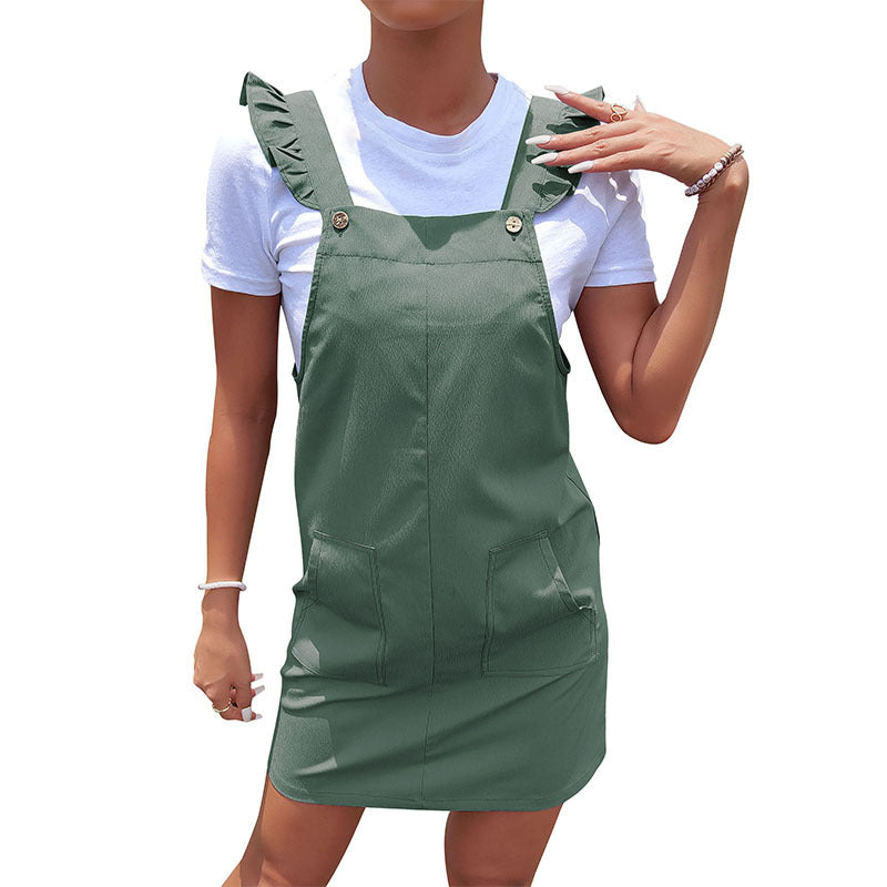 Damen Latzkleid Rüschendetails Seitentaschen Eveloria
