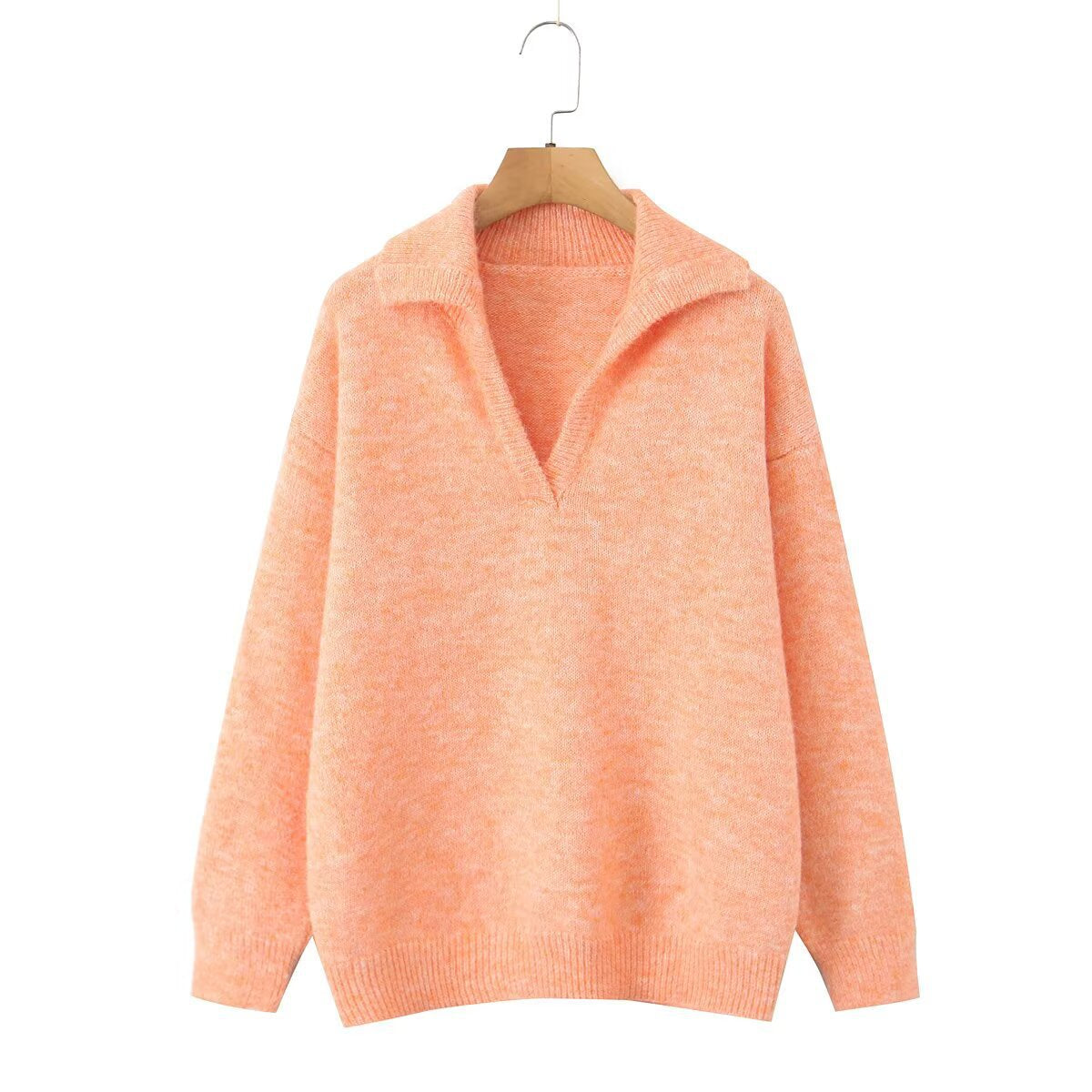 Damen Strickpullover Stehkragen V-Ausschnitt Eveloria