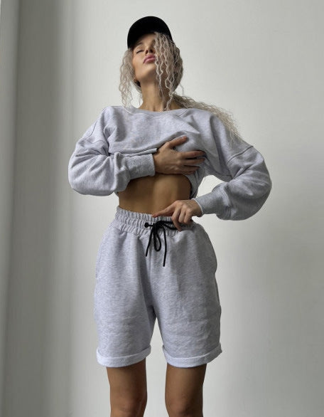 Damen Sweatshirt-Shorts-Set Kordelzug Bunt