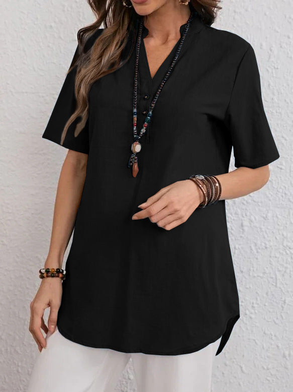 Damen Blusenshirt Kurzärmlig Modern Druckknöpfe Bequem Weiß