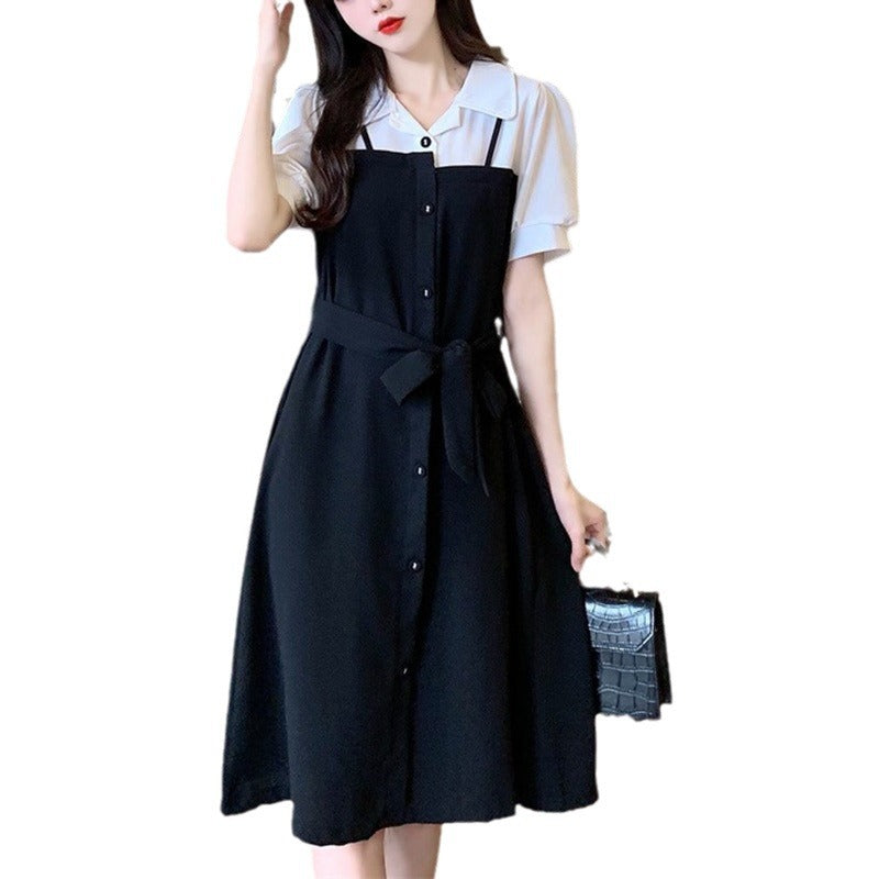Damen Blusenkleid Tailliert Knopf-Details
