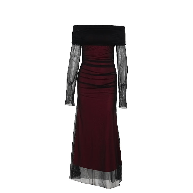 Damen Off-Shoulder Maxikleid Rüschendesign Eveloria