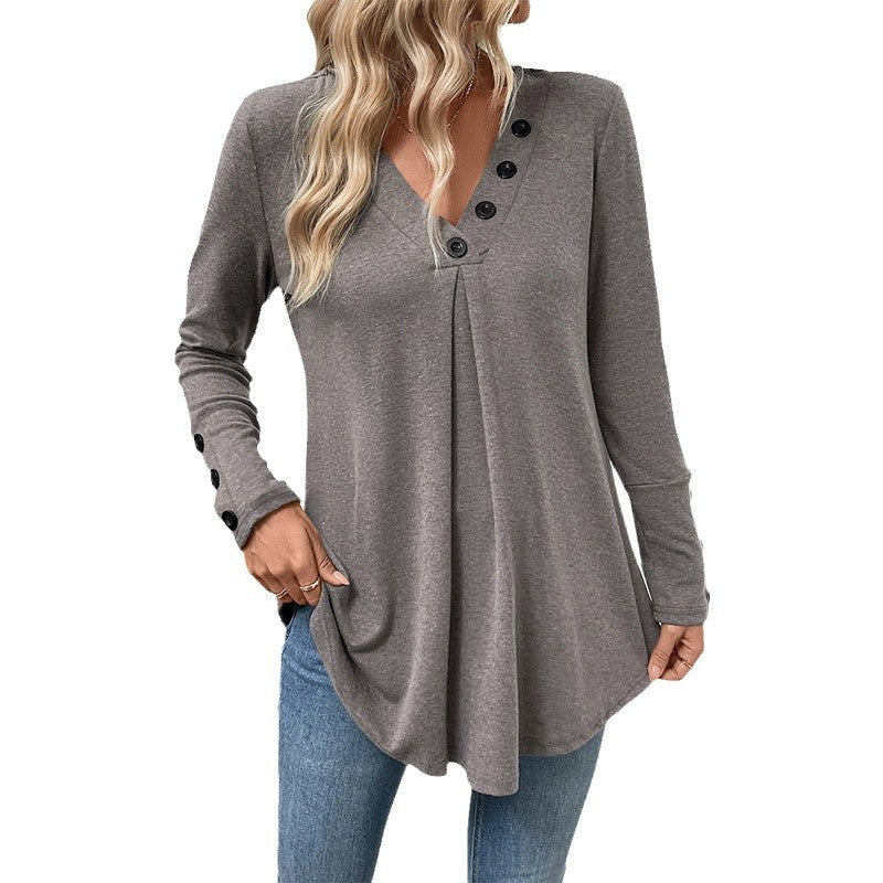 Damen Tunika Asymmetrisch Knopfleiste Blume Eveloria