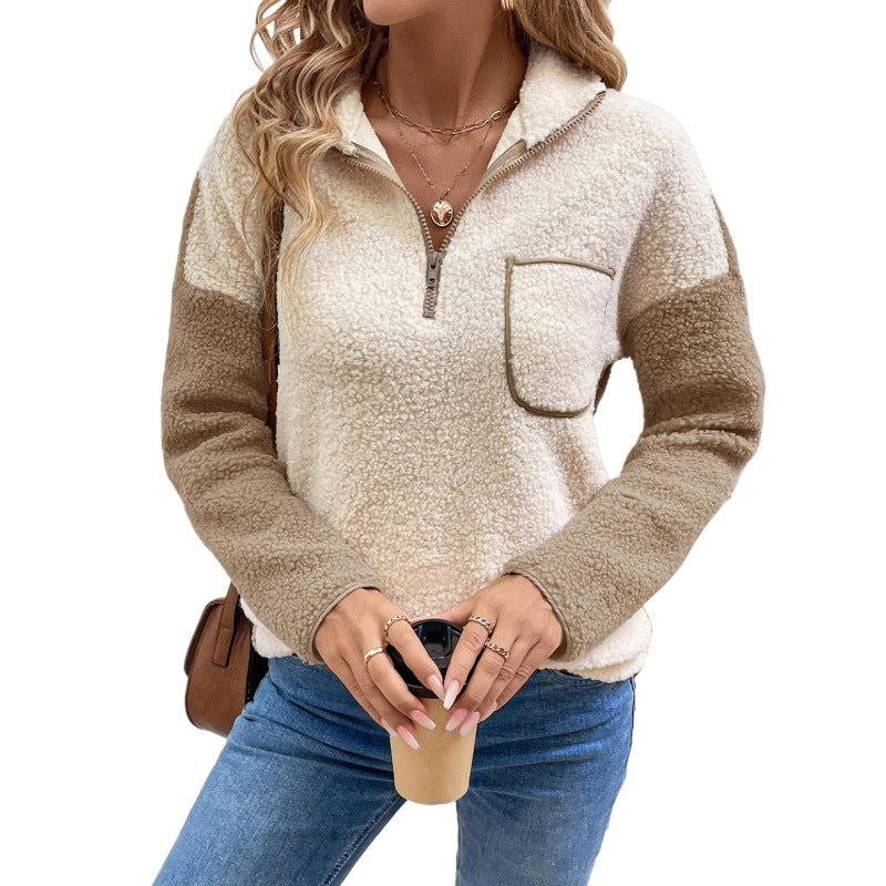 Damen Fleece-Pullover Reißverschluss Brusttasche Eveloria
