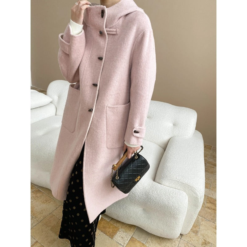Damen Wollmantel Elegant Hochkragen Knopf Eveloria