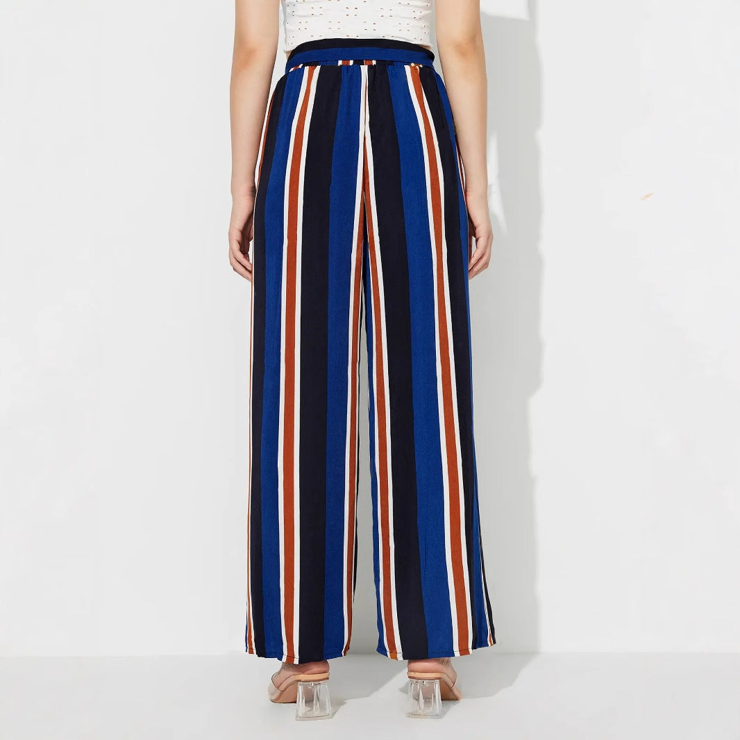 Damen Palazzo-Hose mit Bindegürtel Streifenmuster