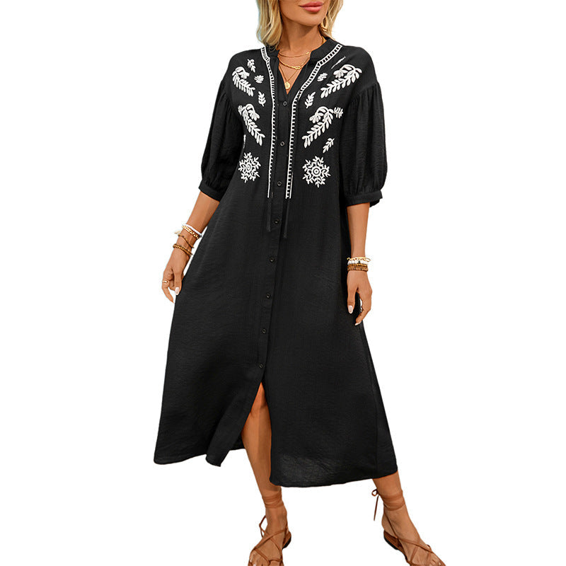 Damen Kleid Besticktes Design Knielang Eveloria