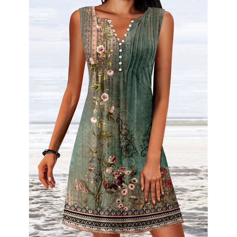 Eveloria Damen Mini-Badekleid V-Ausschnitt Blütenmuster - Eveloria