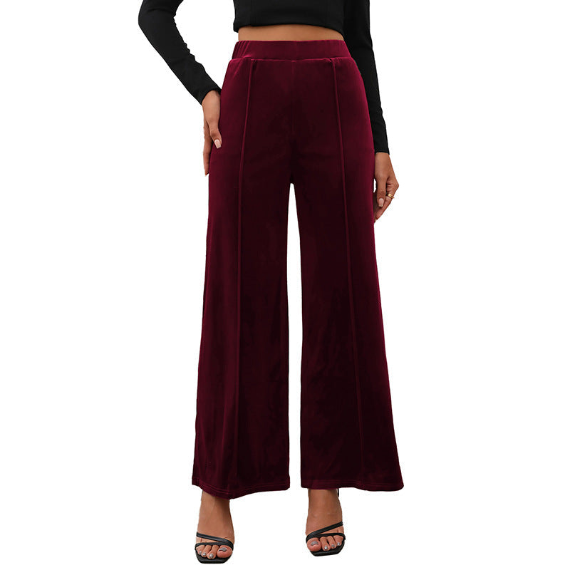 Damen Samt-Hose Elastischer Bund Hoch Seitenschlitze