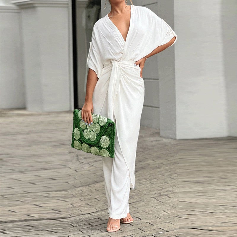 Damen Wickeljumpsuit Eleganter Schnitt Lässig Eveloria