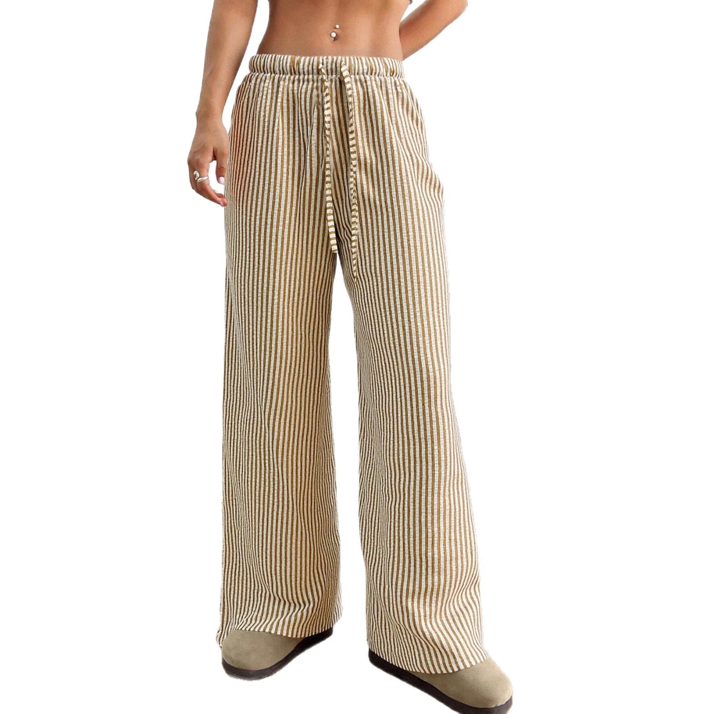 Damen Hohe Bundhose Streifen Design Eveloria