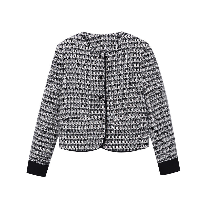 Damen Jacke Tweed Rundhalsausschnitt Braun