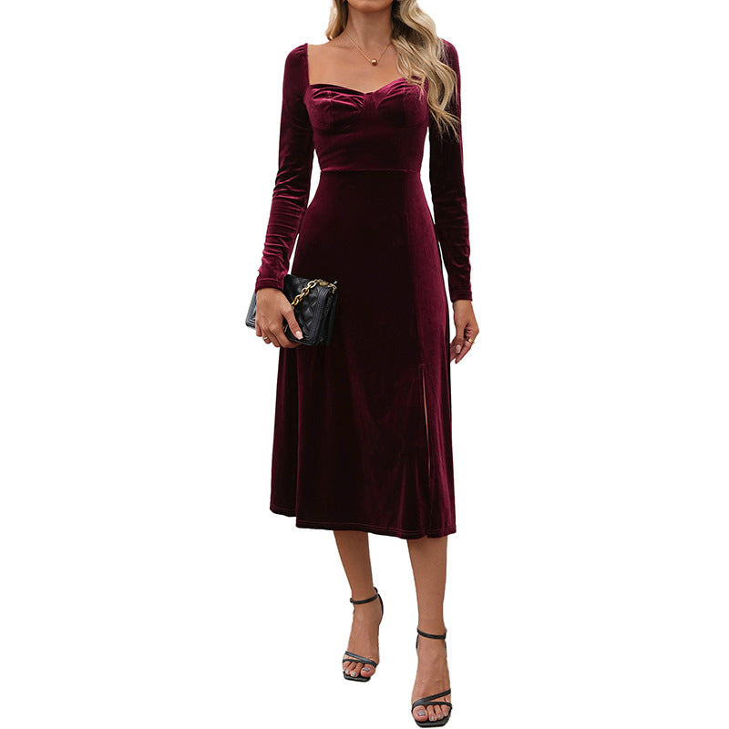 Damen Maxikleid V-Ausschnitt Langer Arm Eveloria