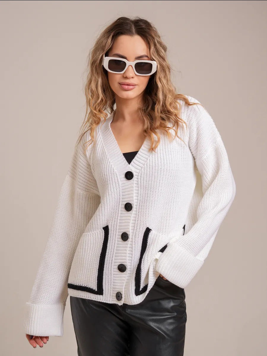 Damen Grobstrickjacke mit Taschen und Knopfverschluss Eveloria