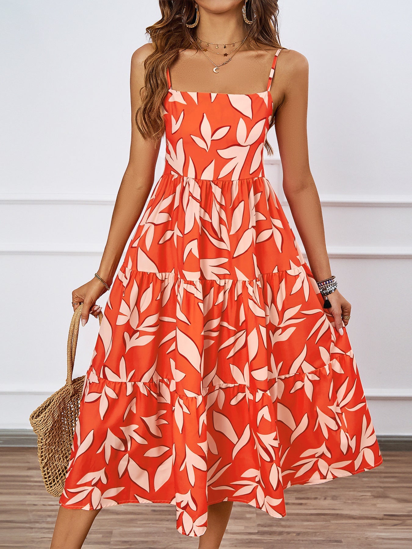 Damen Midikleid Floralmuster Voluminöser Rock Eveloria