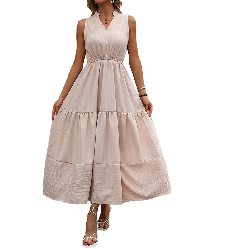 Damen Maxikleid V-Ausschnitt Knopfleiste Eveloria