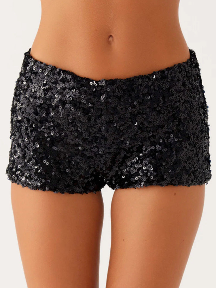 Damen Glitzer Shorts Elastischer Bund