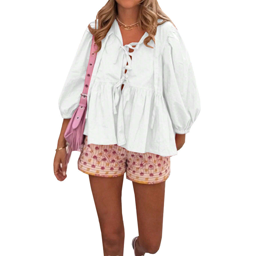 Damen Bluse RüschenDetails Lässiger Schnitt Eveloria