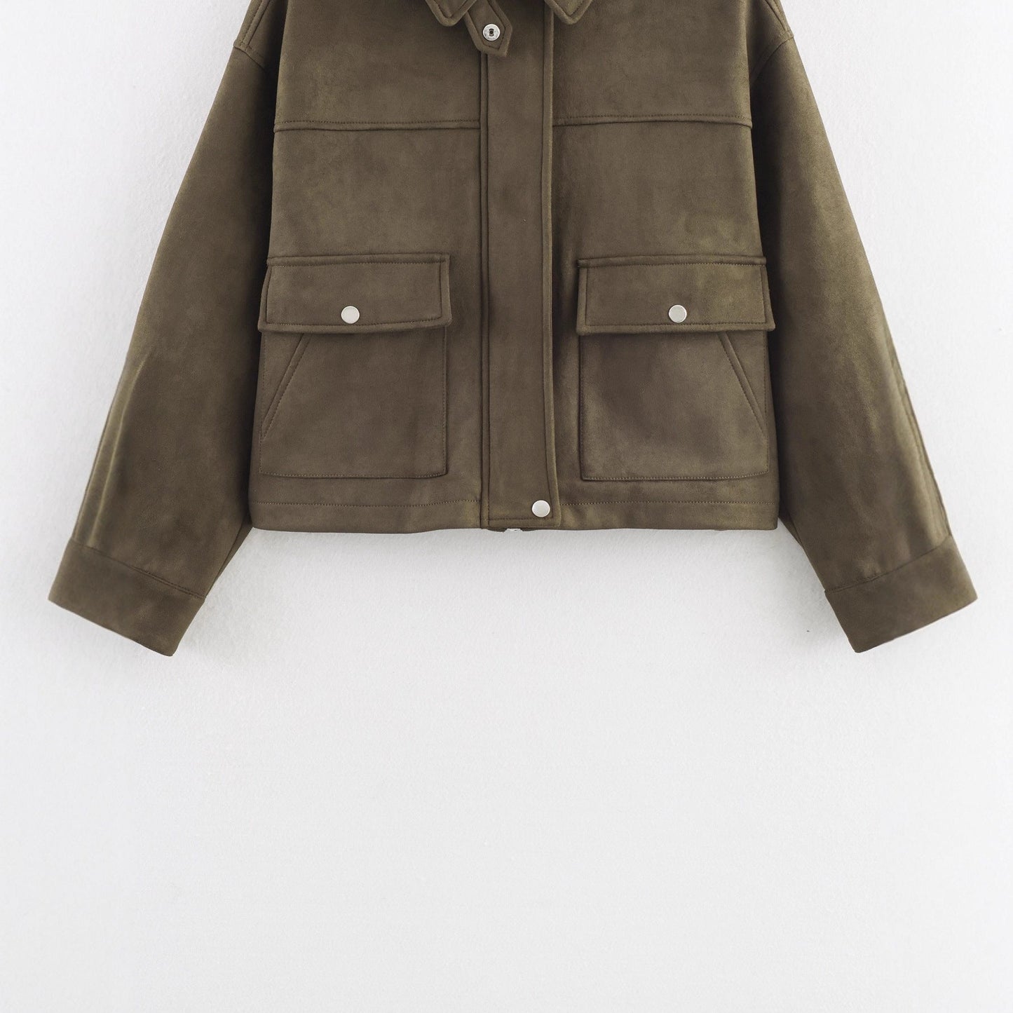 Damen Kurzjacke Kunstleder Weich Taschen Eveloria