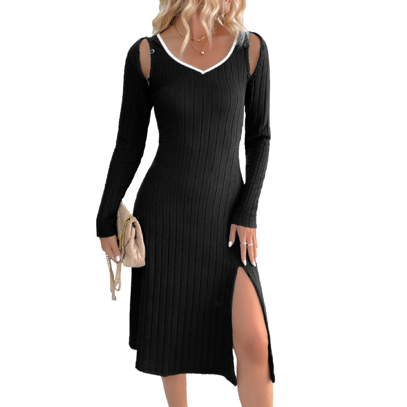 Damen Ärmelloses Midi-Kleid Rippstruktur Eleganter Schlitz