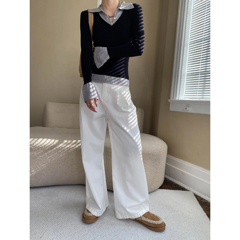 Damen Longsleeve Figurbetont Eleganter Kragen Eveloria