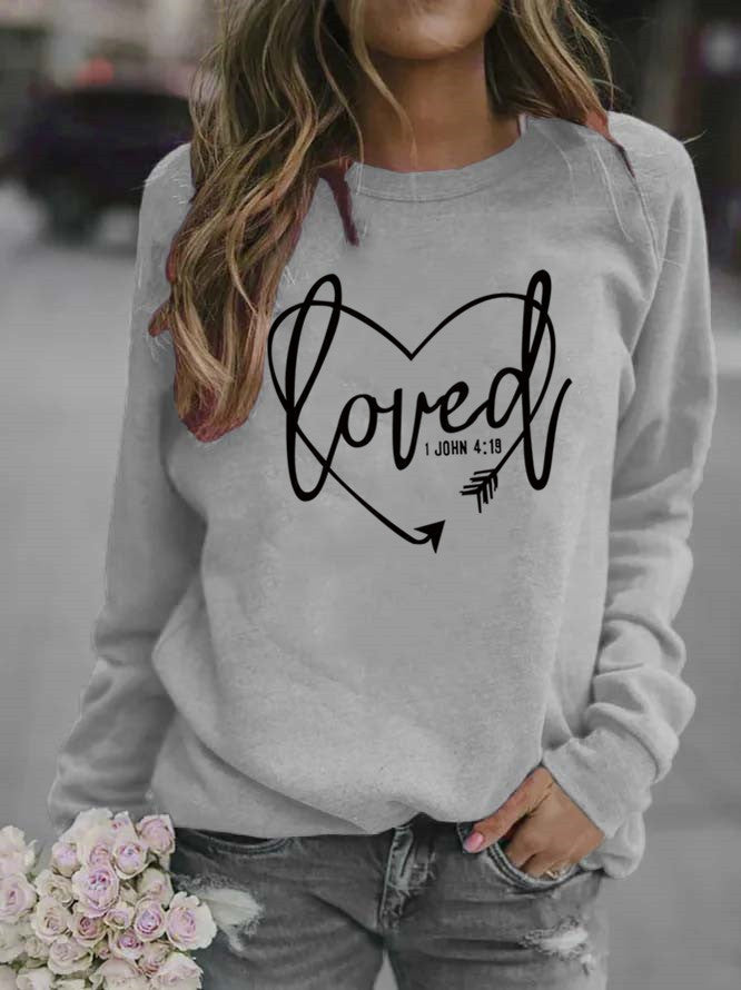 Damen Sweatshirt Herz-Aufdruck Inspirierend Grau Eveloria