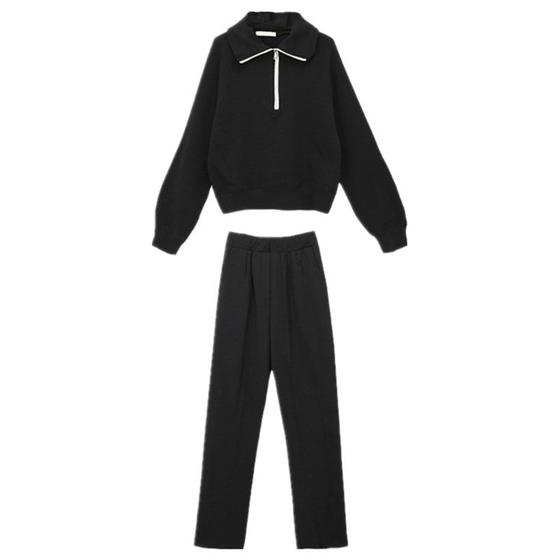 Damen Sport-Zweiteiler Set Lässiger Kragen Weite Hose Eveloria