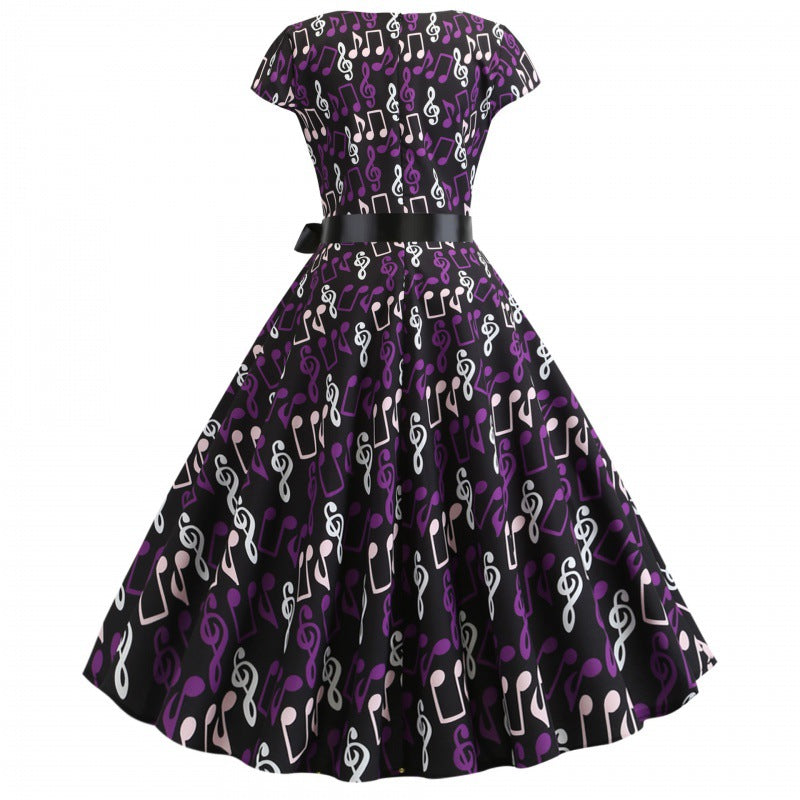 Damen Swing-Kleid Musisches Muster Taillengürtel Eveloria