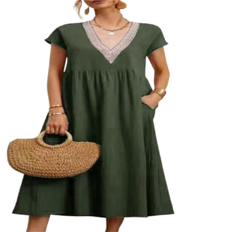 Damen Maxikleid V-Ausschnitt Seidenstoff Elegantes