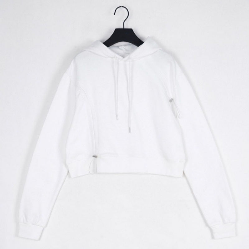 Damen Cropped Kapuzenpullover Verstellbarer Kordelzug Grau Eveloria